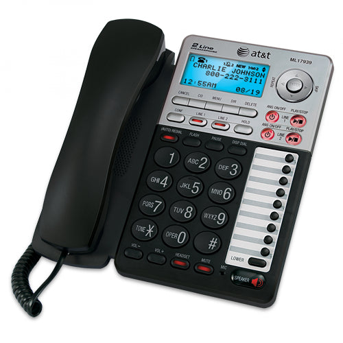 AT&T ML17939 2-Line Corded Phone with Answering Machine & Caller ID (Black)