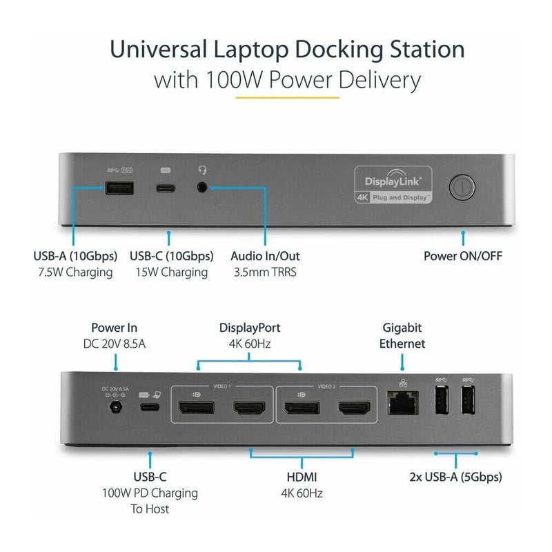 StarTech DK30C2DPEP Hybrid Universal Laptop Docking Station with 100W Power Delivery (New)