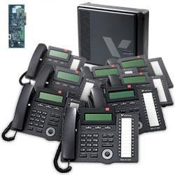 Vertical Vodavi 4003-48 SBX IP R3 6x16 Basic KSU with Voice Mail and Eight 24 Button Phones (Refurbished)