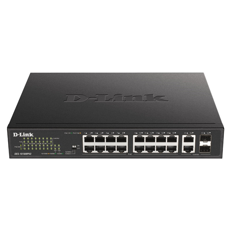 D-Link DES-1018MPV2 18-Port 10/100BASE-TX PoE Unmanaged Switch (New)