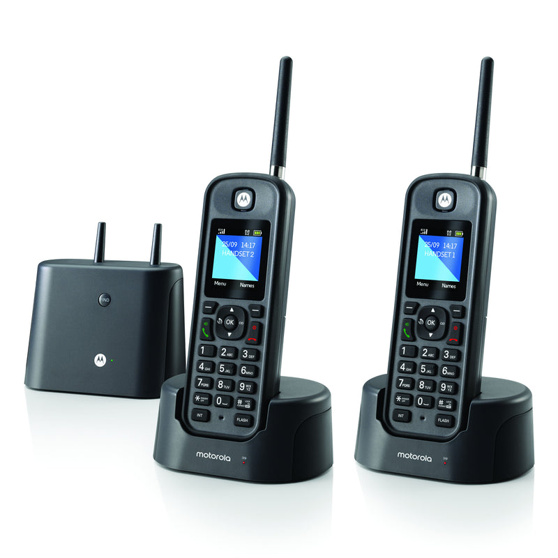 Motorola O212 DECT 6.0 Long Range Cordless Phone, 2 Handsets (Black/New)