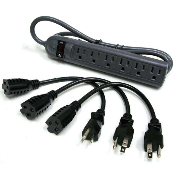 C2G 39995 6-Outlet Surge Suppressor with (3) 1 ft Outlet Saver Power Extension Cords