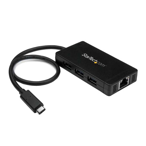 StarTech HB30C3A1GE Portable 3-Port USB 3.0 Hub Plus Gigabit Ethernet with Power Adapter