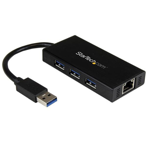 StarTech ST3300GU3B Portable 3-Port USB 3.0 Hub plus Gigabit Ethernet