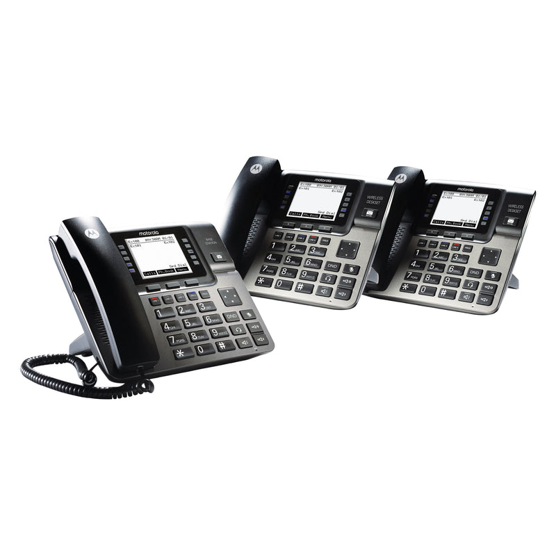 Motorola ML1002D DECT 6.0 Expandable 4-Line Business Phone System with Voicemail & Music On Hold, 3 Desk Phones (New)