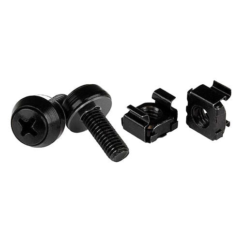 StarTech CABSCREWM62B M6 Mounting Screws and Cage Nuts for Server Rack, 100 Pack (Black)