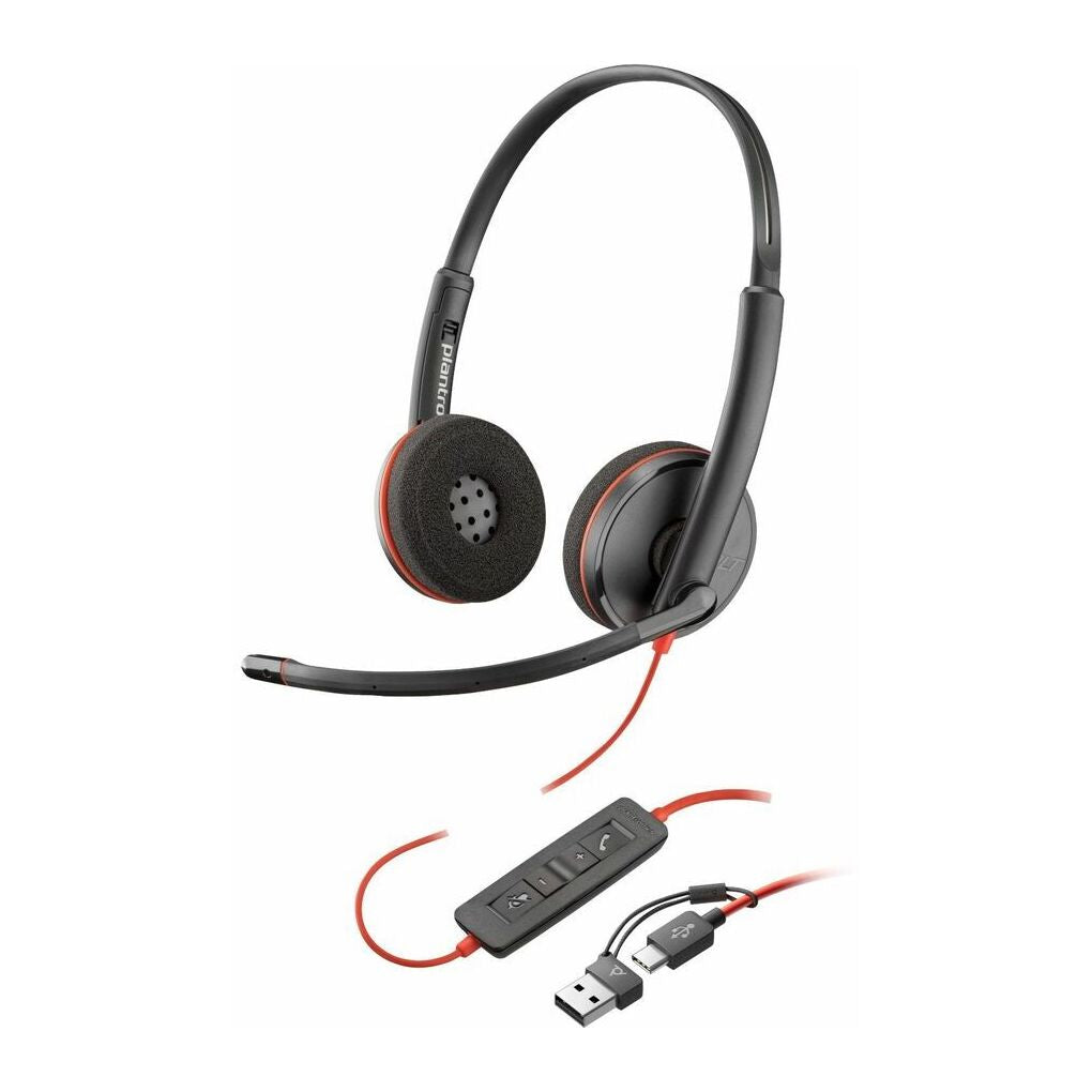 Poly Blackwire 3220 Stereo USB-C Black Headset + USB-C/A Adapter (Bulk) HP 8X2J9A6 (New)
