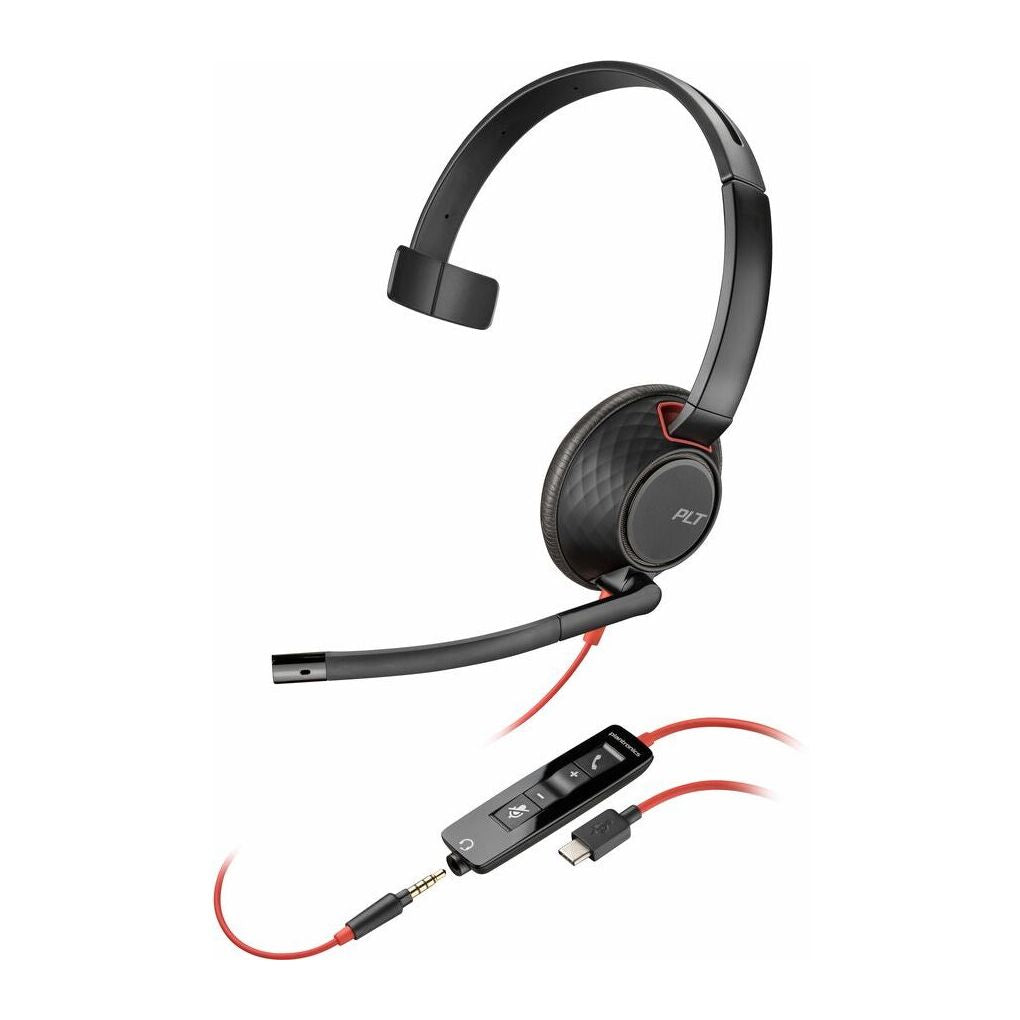 Poly Blackwire 5210 Monaural USB-C Headset + 3.5mm Plug + USB-C/A Adapter HP 8X230AA (New)