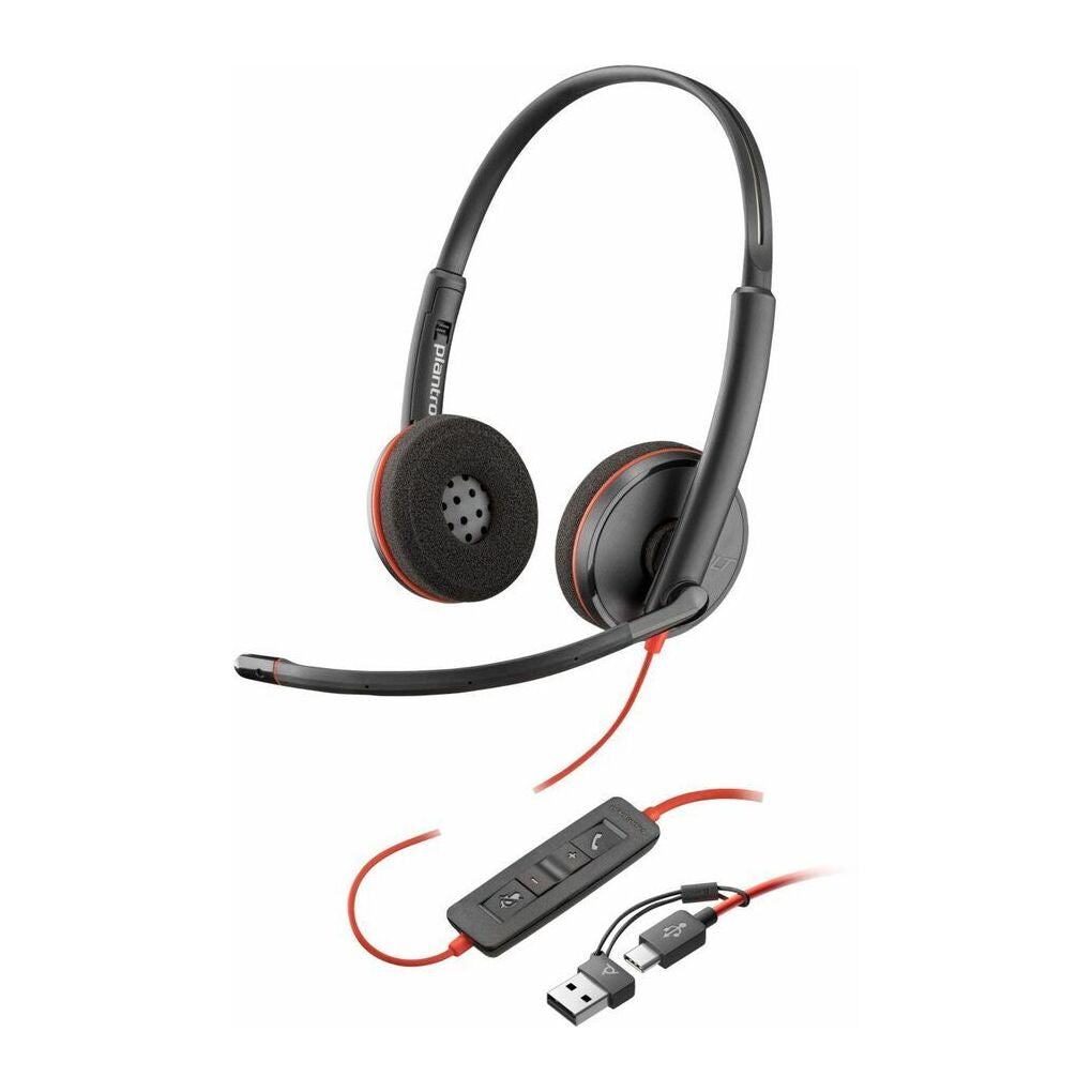 Poly Blackwire 3220 Stereo USB-C Headset + USB-C/A Adapter HP 8X228AA (New)