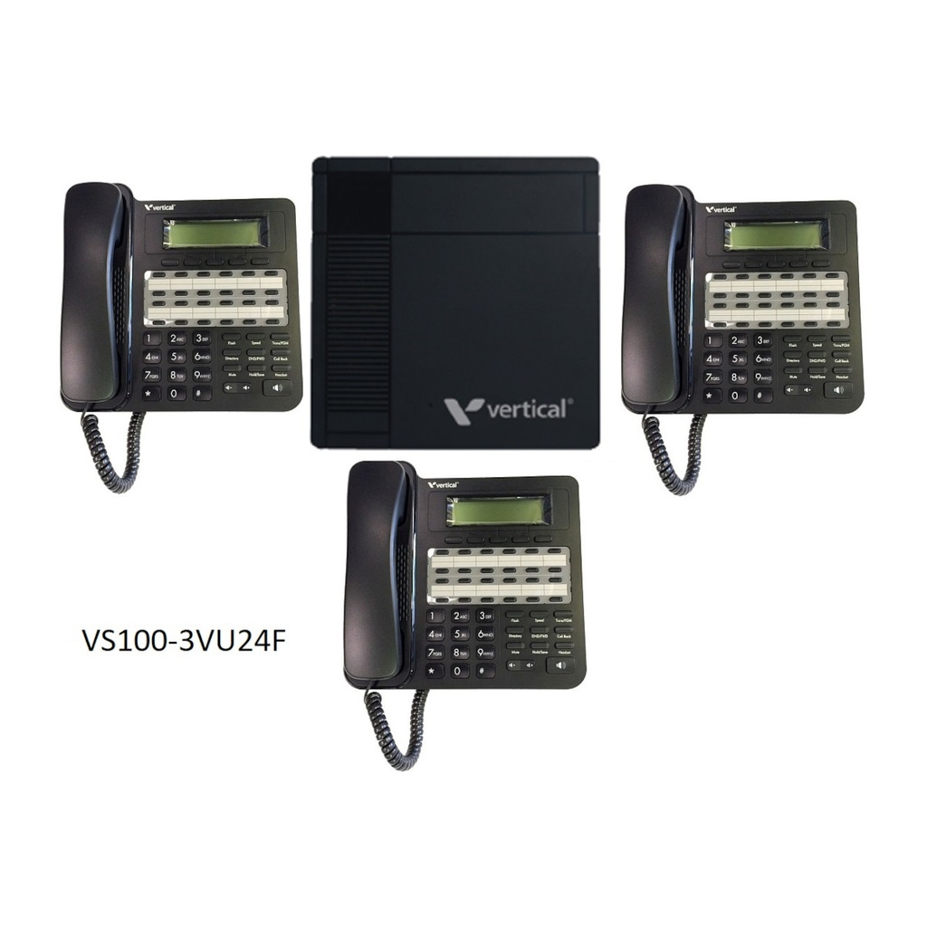 Vertical Vodavi VS100-3VU24F Summit 100 KSU - 12 Ext, 4port 2 hrs VM, 2ch VoIP, 3 VU-9224F-00 Phones (New)