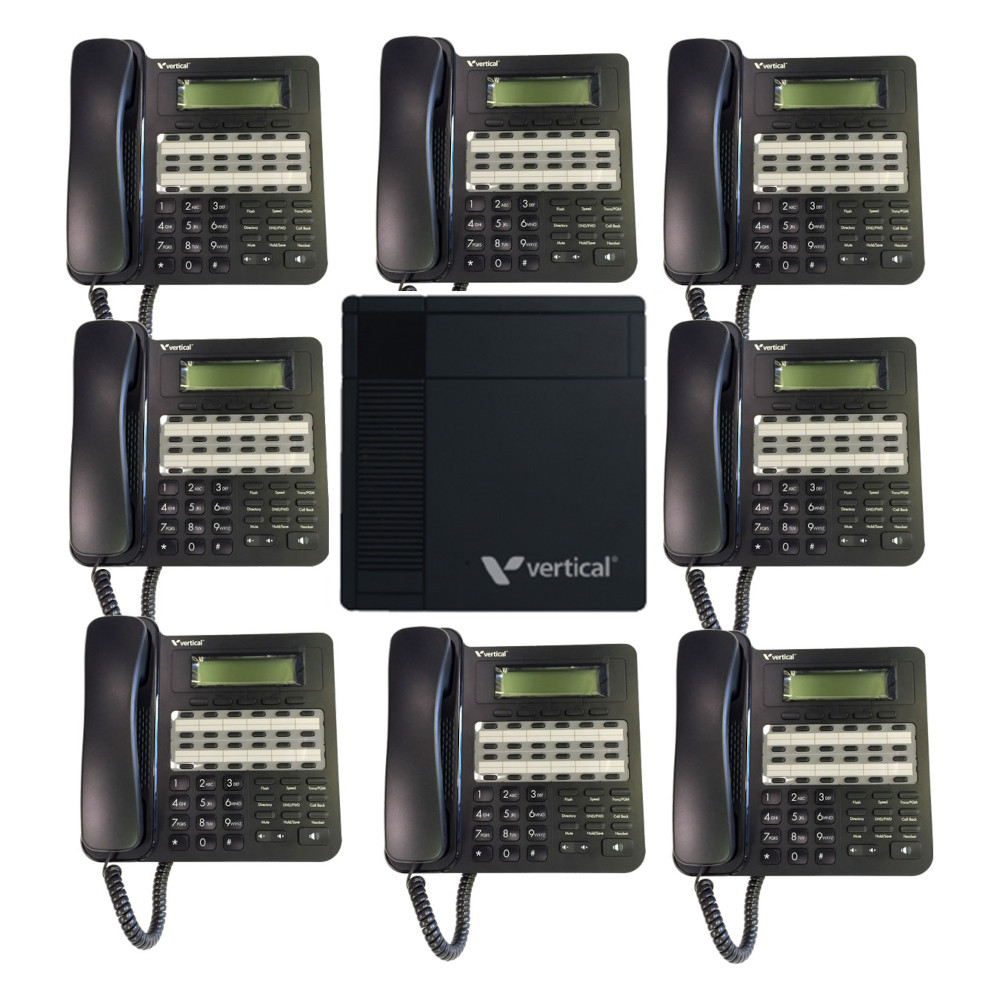 Vertical Vodavi VS100-8VU24F KSU - 12 Ext, 4port 2 hrs VM, 2ch VoIP, 8 VU-9224F-00 Phones (New)