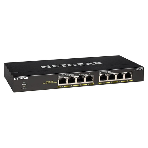 [NETGS308PP100NAS] Netgear GS308PP-100NAS 8-Port Gigabit Ethernet Unmanaged PoE+ Switch (New)