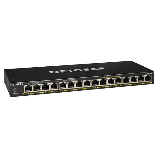 [NET-GS316PP-100NAS] Netgear GS316PP-100NAS 16-Port Gigabit Ethernet Unmanaged PoE+ Switch (New)