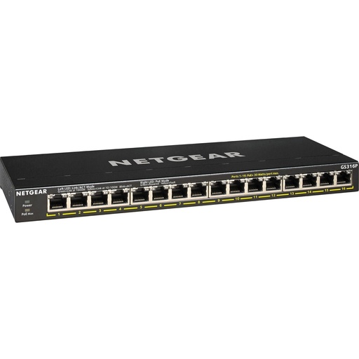 [NET-GS316P-100NAS] Netgear GS316P-100NAS 16-Port Gigabit Ethernet Unmanaged PoE+ Switch (New)