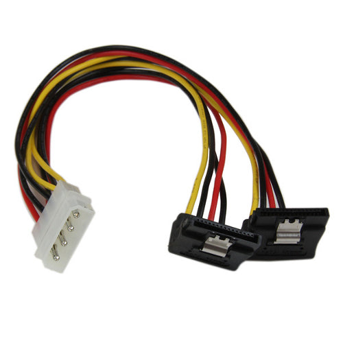 [STPYO2LP4LSATR] StarTech PYO2LP4LSATR 12 inch LP4 to 2 Right Angle Latching SATA Power Y Cable Adapter