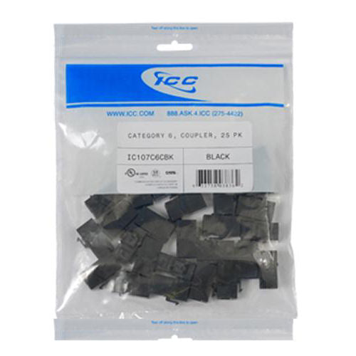 [ICCIC107C6CBK-BLK] ICC IC107C6CBK Category 6 Modular Connector, 25-Pack (Black)