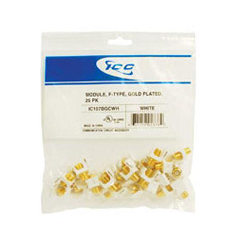 [ICCIC107BGCWH-WHT] ICC IC107BGCWH F-Type Gold Plated Modular Connector, 25-Pack (White)