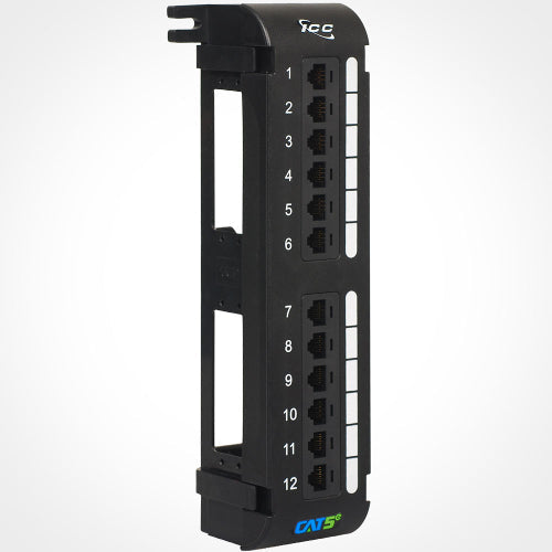 [ICCICMPP12V5E-BLK] ICC 12-Port Cat5e Vertical Patch Panel (Black)