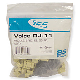 [ICC1076VC-IVY] ICC Category 3 RJ-11 Voice Modular Connectors (25-Pack) (Ivory)