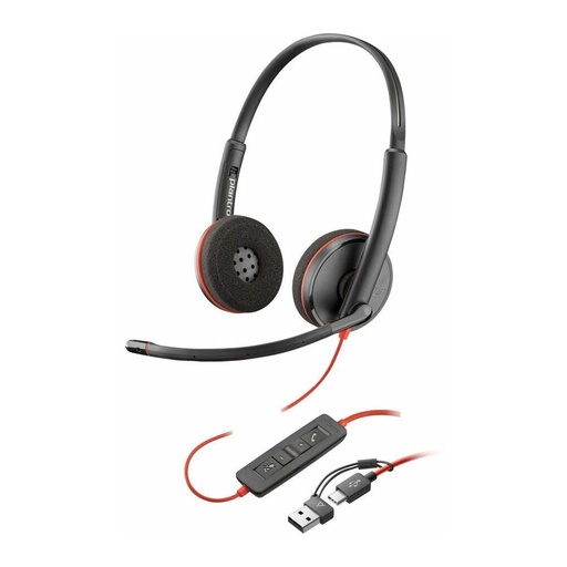 [PLY8X2J9A6] Poly Blackwire 3220 Stereo USB-C Black Headset + USB-C/A Adapter (Bulk) HP 8X2J9A6 (New)