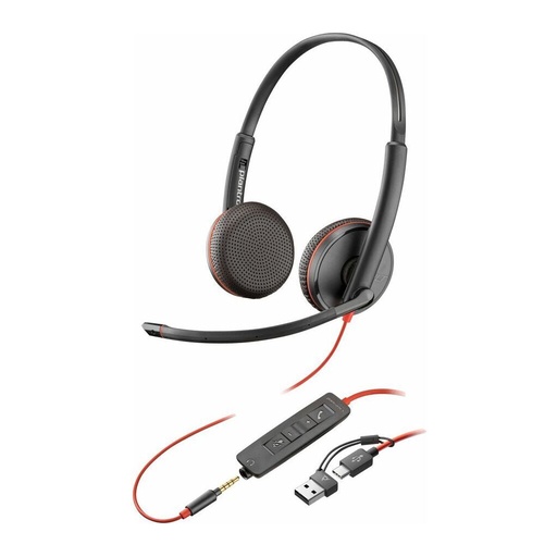 [PLY8X229A6] Poly Blackwire 3225 Stereo USB-C Headset + 3.5mm Plug + USB-C/A Adapter (Bulk) HP 8X229A6 (New)