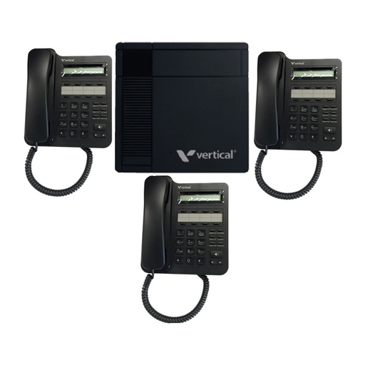 [VODVS1003VU8] Vertical Vodavi VS100-3VU8 KSU - 12 Ext, 4port 2 hrs VM, 2ch VoIP, 3 VU-9208-00 Phones (New)