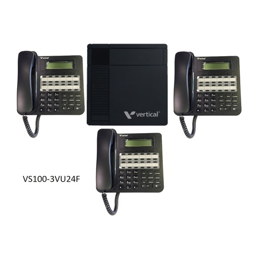 [VODVS1003VU24F] Vertical Vodavi VS100-3VU24F Summit 100 KSU - 12 Ext, 4port 2 hrs VM, 2ch VoIP, 3 VU-9224F-00 Phones (New)