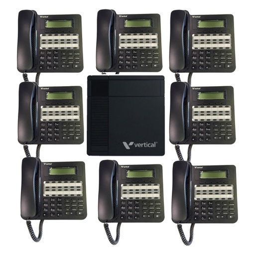 [VODVS1008VU24F] Vertical Vodavi VS100-8VU24F KSU - 12 Ext, 4port 2 hrs VM, 2ch VoIP, 8 VU-9224F-00 Phones (New)
